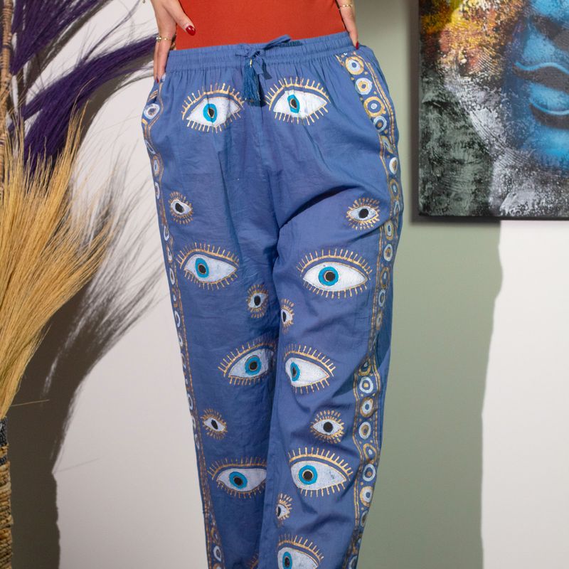 Pantalon de Détente Collection Nomad Sari - Bleu Profond & Or - Œil Protecteur