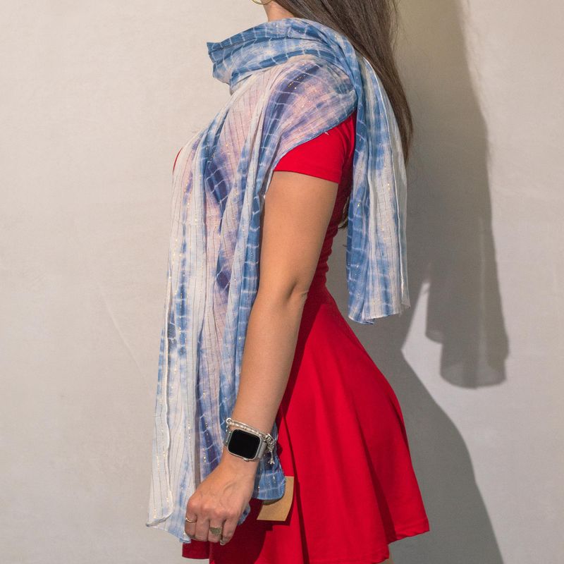 Nomad Sari  - Foulard d'Été -  180x50cm - Brillance festive - Bleu Crépuscule