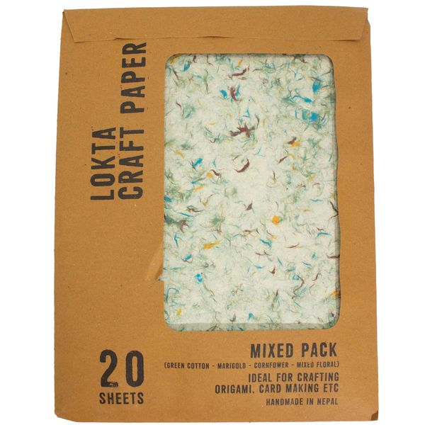 Papier d’Artisanat Lokta A4 (pack de 20 feuilles) – Pack Mixte (Coton Vert – Souci – Bleuet – Coton Fleuri Mixte)