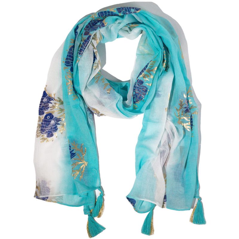 Nomad Sari  - Foulard d'Été -  180x50cm - Poisson Aquatique - Turquoise