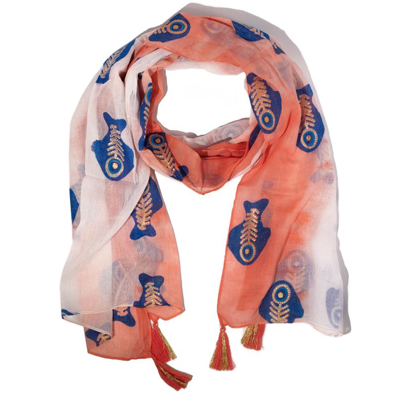 Nomad Sari  - Foulard d'Été-  180x50cm - Aqua Fish - Coral