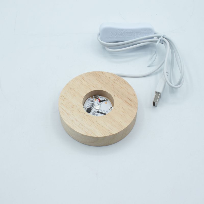 Socles LED Ronds en Bois 8 cm – USB – Multicolore