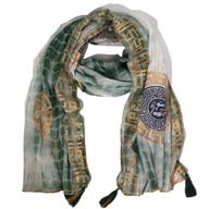 Nomad Sari  - Foulard d'Été -  180x50cm -  Imprimé Marbella - Vert avec Bordure Dorée
