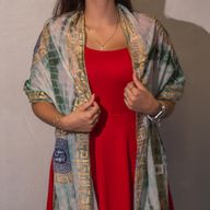 Nomad Sari  - Foulard d'Été -  180x50cm -  Imprimé Marbella - Vert avec Bordure Dorée