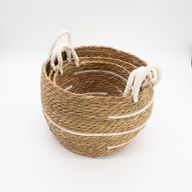 Grands paniers en coton et herbe marine - Rayures naturelles - Ensemble de 3 (32,5 cm 29,5 cm 24 cm)