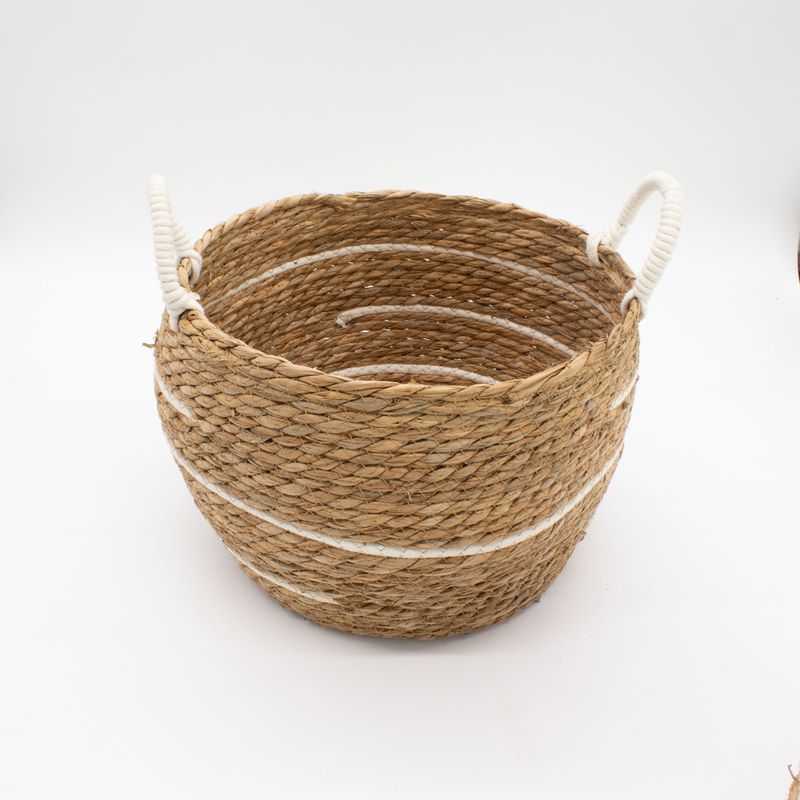 Grands paniers en coton et herbe marine - Rayures naturelles - Ensemble de 3 (32,5 cm 29,5 cm 24 cm)