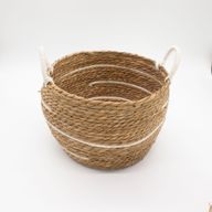 Grands paniers en coton et herbe marine - Rayures naturelles - Ensemble de 3 (32,5 cm 29,5 cm 24 cm)