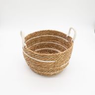 Grands paniers en coton et herbe marine - Rayures naturelles - Ensemble de 3 (32,5 cm 29,5 cm 24 cm)