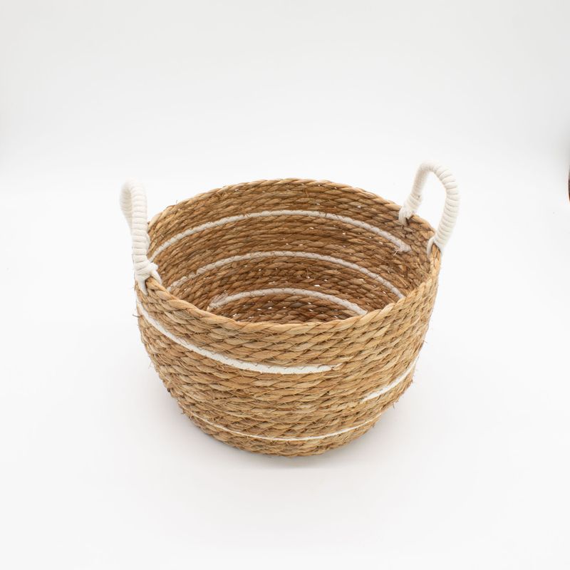 Grands paniers en coton et herbe marine - Rayures naturelles - Ensemble de 3 (32,5 cm 29,5 cm 24 cm)