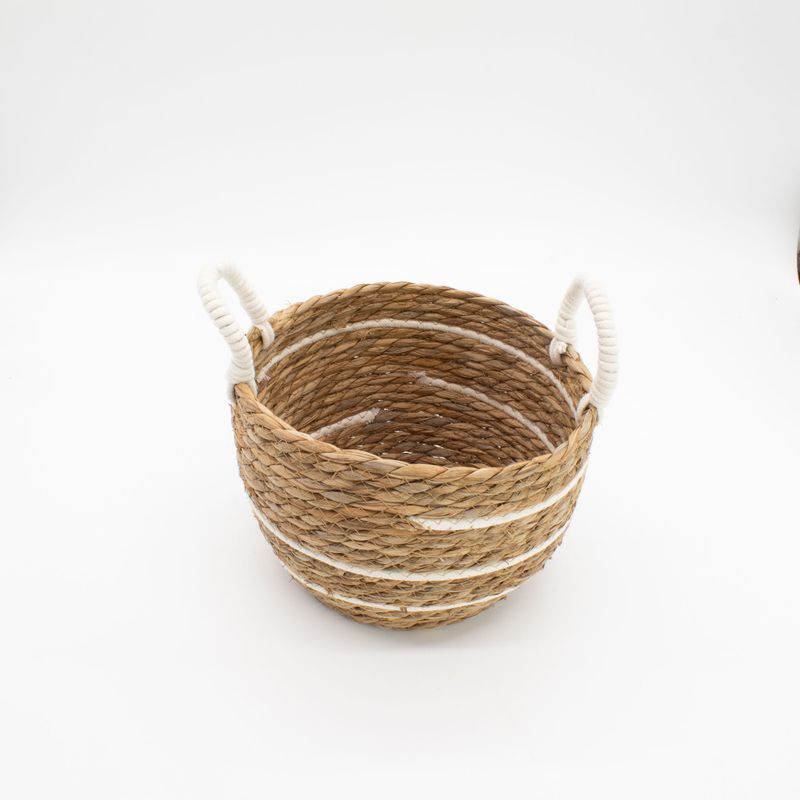 Grands paniers en coton et herbe marine - Rayures naturelles - Ensemble de 3 (32,5 cm 29,5 cm 24 cm)