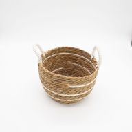 Grands paniers en coton et herbe marine - Rayures naturelles - Ensemble de 3 (32,5 cm 29,5 cm 24 cm)