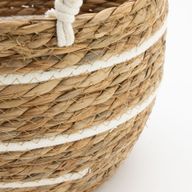 Grands paniers en coton et herbe marine - Rayures naturelles - Ensemble de 3 (32,5 cm 29,5 cm 24 cm)