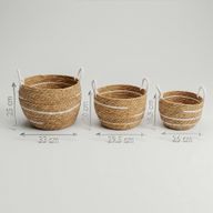 Grands paniers en coton et herbe marine - Rayures naturelles - Ensemble de 3 (32,5 cm 29,5 cm 24 cm)