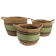 Grands paniers en coton et herbe marine - naturel, noir et vert - ensemble de 3