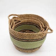 Grands paniers en coton et herbe marine - naturel, noir et vert - ensemble de 3