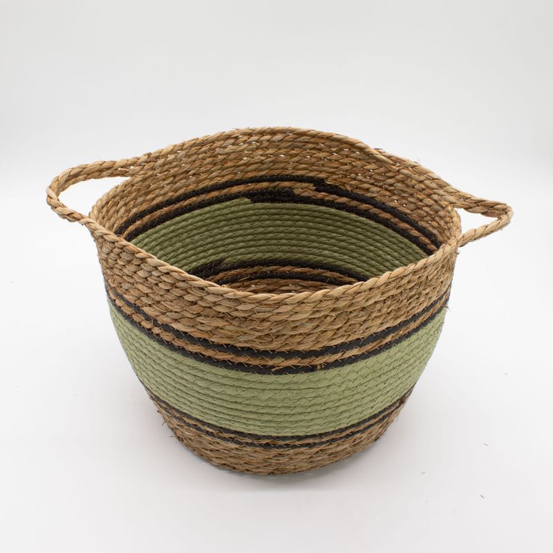 Grands paniers en coton et herbe marine - naturel, noir et vert - ensemble de 3