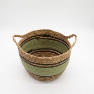 Grands paniers en coton et herbe marine - naturel, noir et vert - ensemble de 3
