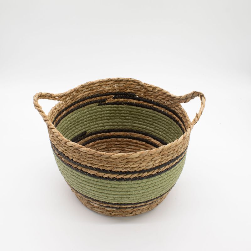 Grands paniers en coton et herbe marine - naturel, noir et vert - ensemble de 3