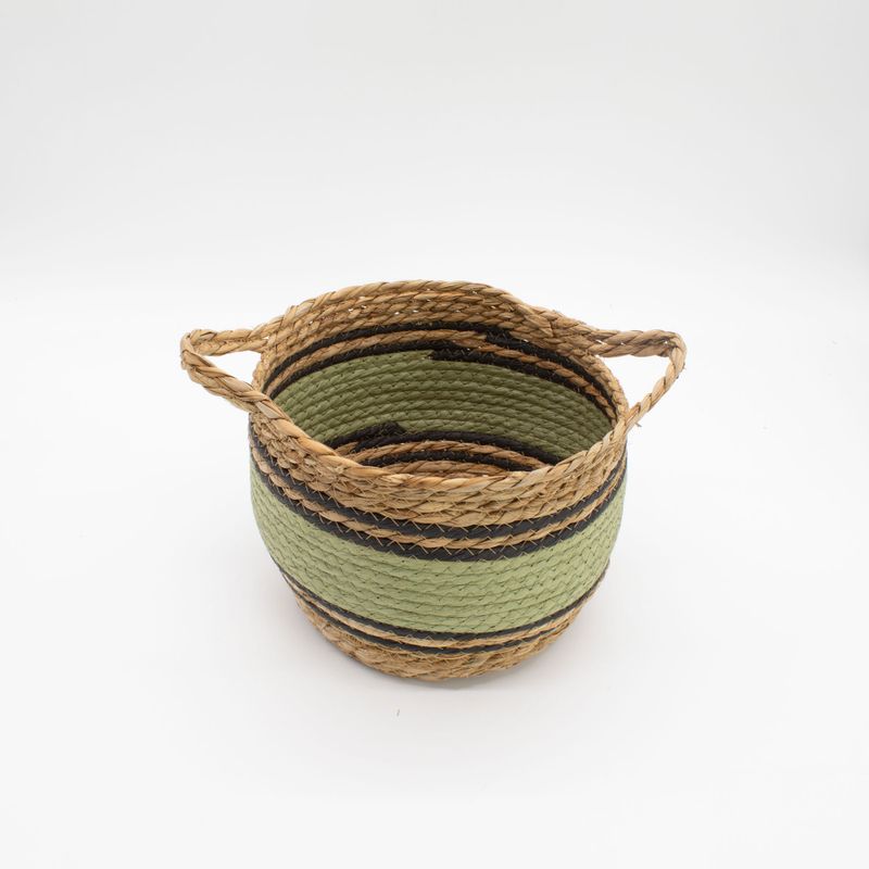 Grands paniers en coton et herbe marine - naturel, noir et vert - ensemble de 3