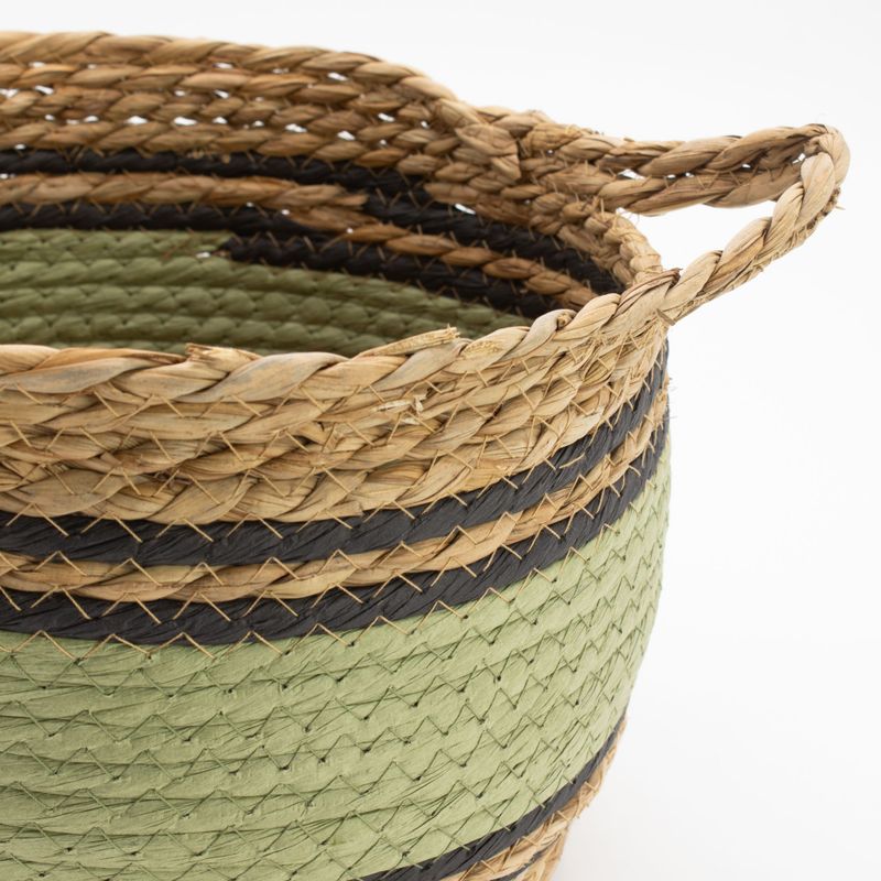 Grands paniers en coton et herbe marine - naturel, noir et vert - ensemble de 3