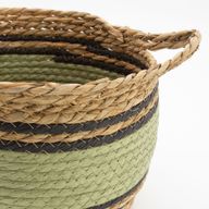 Grands paniers en coton et herbe marine - naturel, noir et vert - ensemble de 3