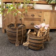 Paniers larges en feuilles de bananier et d'herbe marine - bruns naturels - ensemble de 3