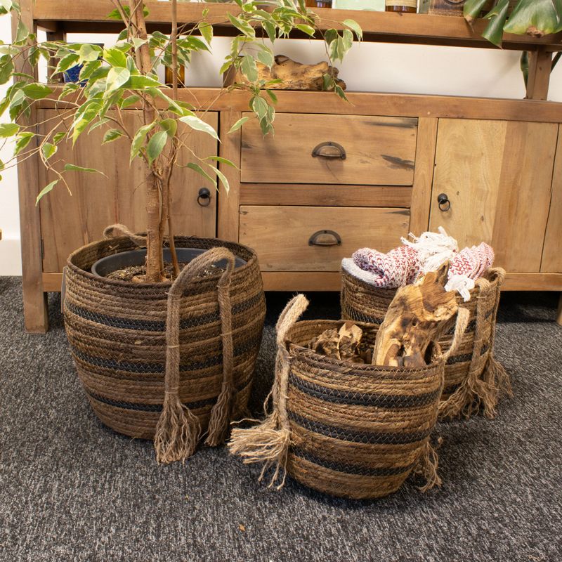 Paniers larges en feuilles de bananier et d'herbe marine - bruns naturels - ensemble de 3