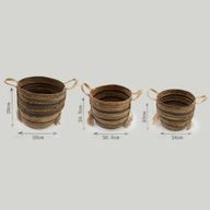 Paniers larges en feuilles de bananier et d'herbe marine - bruns naturels - ensemble de 3