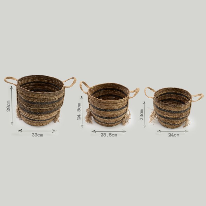 Paniers larges en feuilles de bananier et d'herbe marine - bruns naturels - ensemble de 3