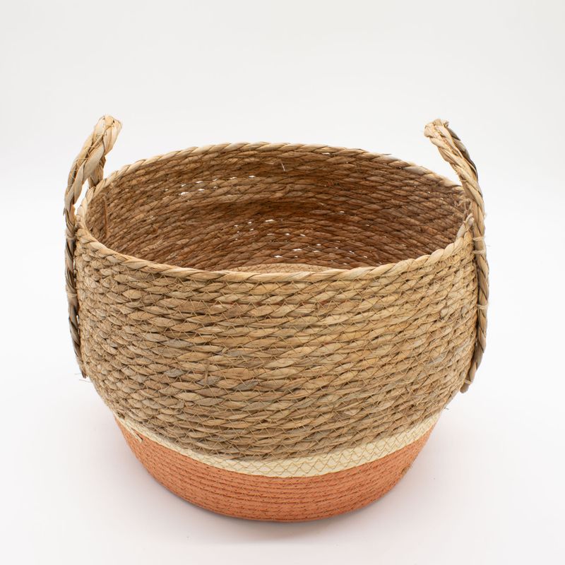 Grands paniers en paille et herbe marine - naturel et orange - ensemble de 3