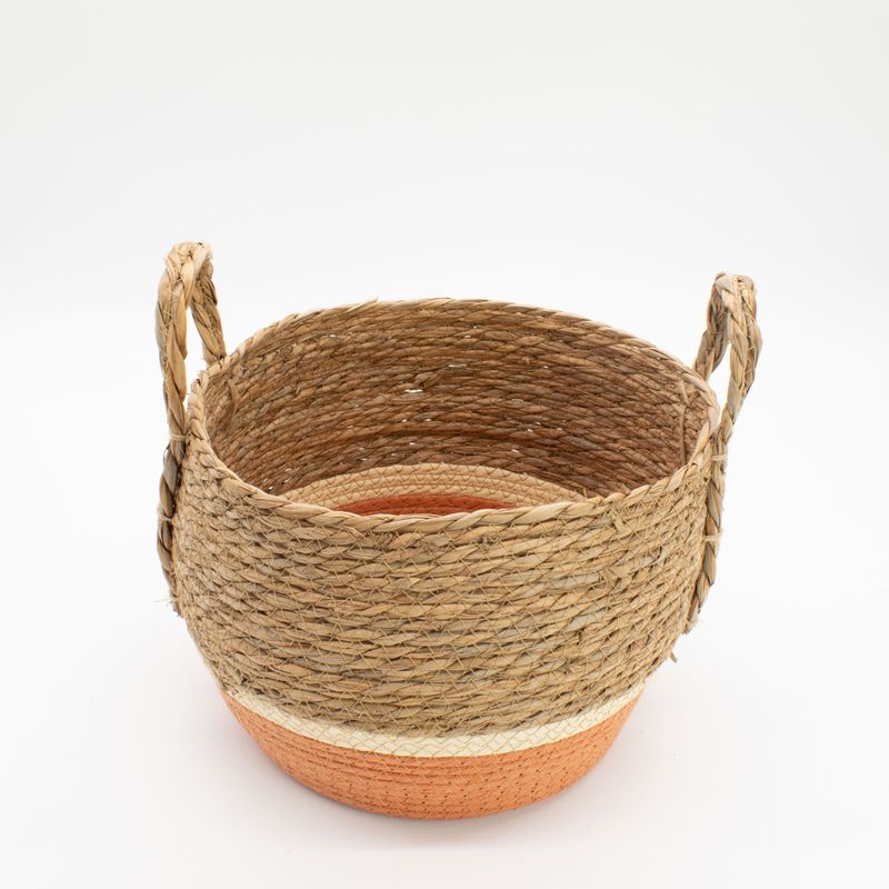 Grands paniers en paille et herbe marine - naturel et orange - ensemble de 3