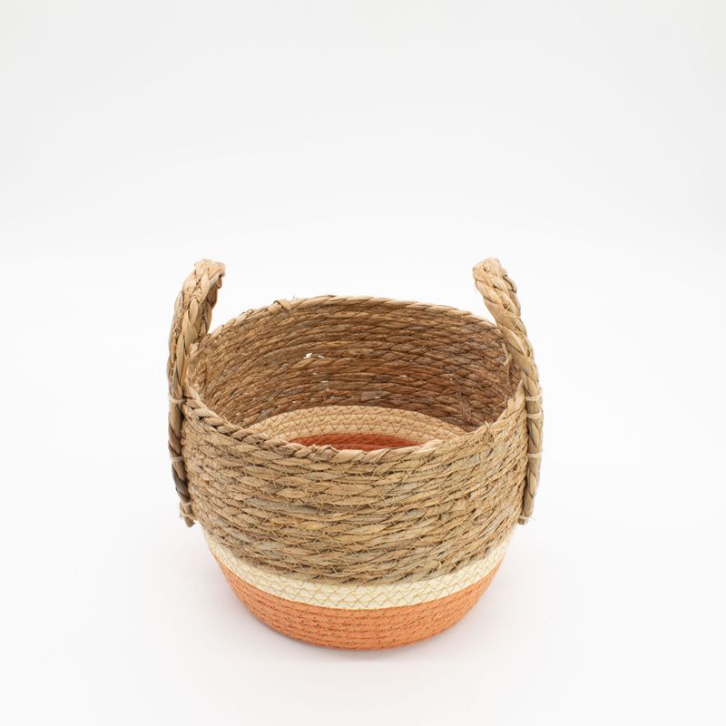 Grands paniers en paille et herbe marine - naturel et orange - ensemble de 3