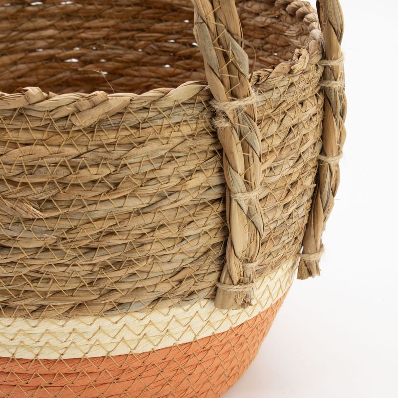 Grands paniers en paille et herbe marine - naturel et orange - ensemble de 3