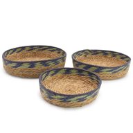 Paniers de plateau en paille et en herbe marine - vert naturel et bleu - Ensemble de 3