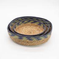 Paniers de plateau en paille et en herbe marine - vert naturel et bleu - Ensemble de 3