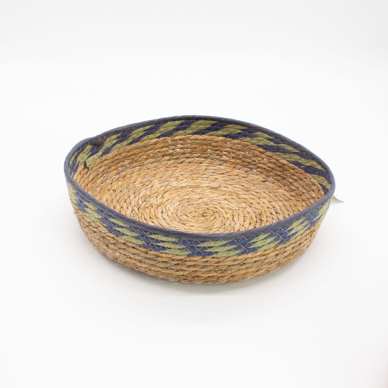 Paniers de plateau en paille et en herbe marine - vert naturel et bleu - Ensemble de 3