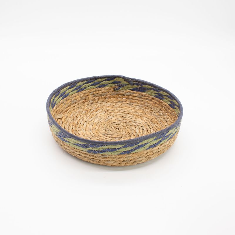 Paniers de plateau en paille et en herbe marine - vert naturel et bleu - Ensemble de 3