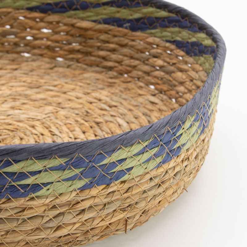 Paniers de plateau en paille et en herbe marine - vert naturel et bleu - Ensemble de 3