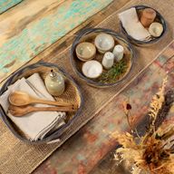 Paniers de plateau en paille et en herbe marine - vert naturel et bleu - Ensemble de 3