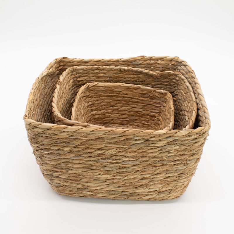 Paniers carrés en herbe marine - naturel - ensemble de 3