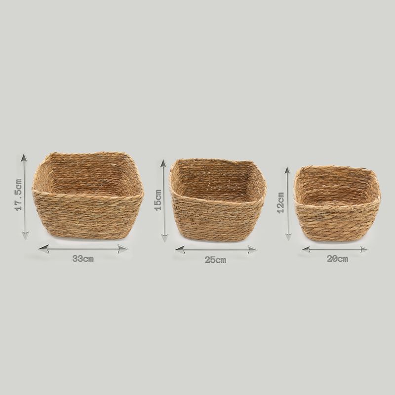 Paniers carrés en herbe marine - naturel - ensemble de 3