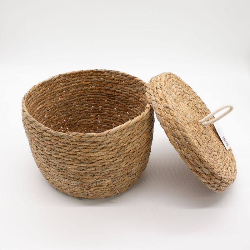 Panier rond en herbe marine et coton avec couvercles - naturel - lot de 3