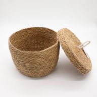 Panier rond en herbe marine et coton avec couvercles - naturel - lot de 3