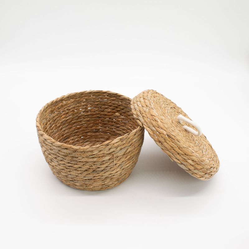 Panier rond en herbe marine et coton avec couvercles - naturel - lot de 3