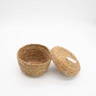 Panier rond en herbe marine et coton avec couvercles - naturel - lot de 3