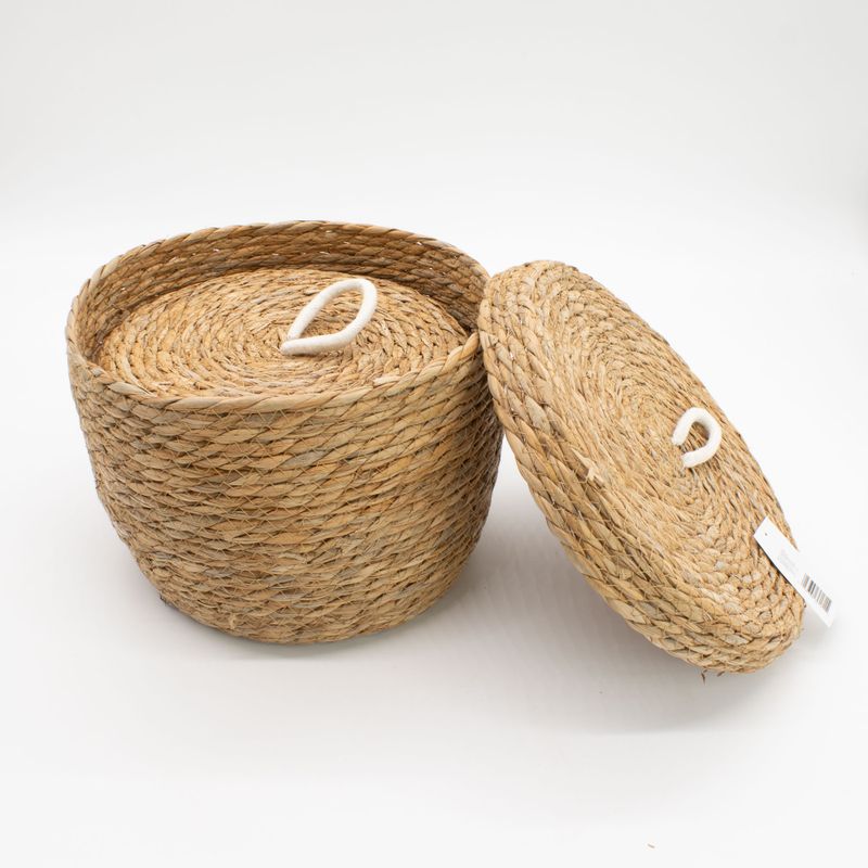 Panier rond en herbe marine et coton avec couvercles - naturel - lot de 3