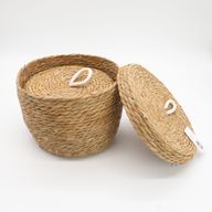 Panier rond en herbe marine et coton avec couvercles - naturel - lot de 3