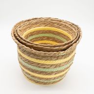 Paniers en herbe de mer et en paille en forme de vase - Jaune et vert naturels - Ensemble de 3