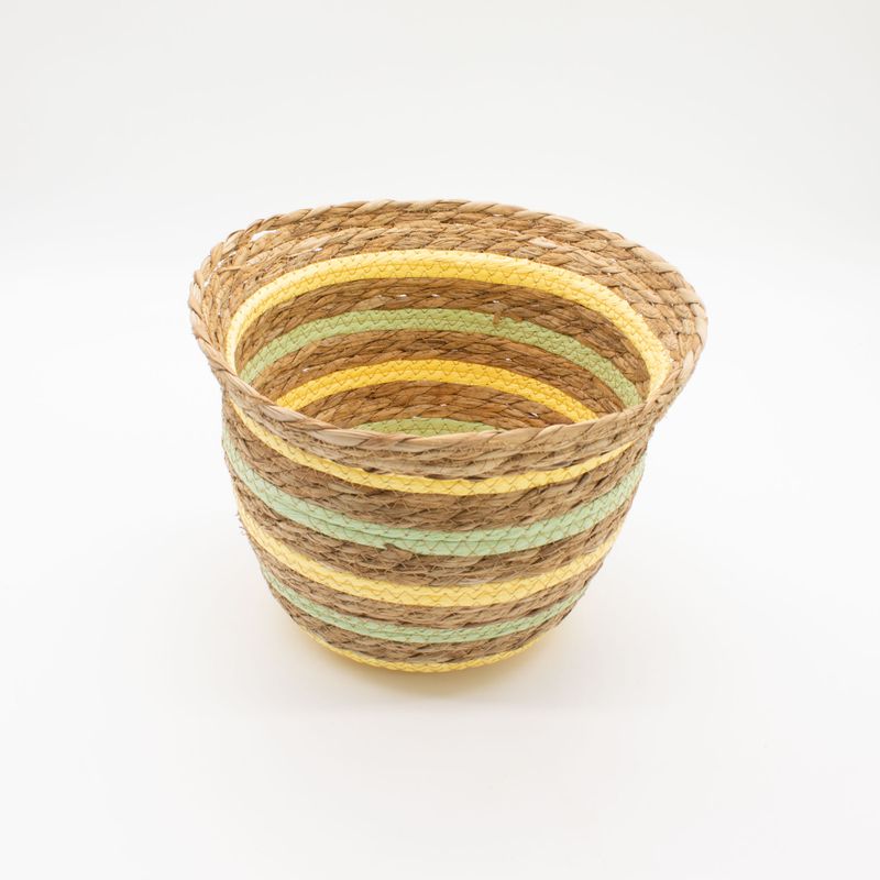 Paniers en herbe de mer et en paille en forme de vase - Jaune et vert naturels - Ensemble de 3