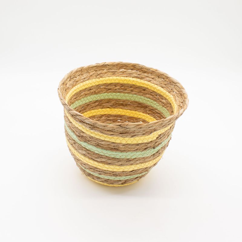 Paniers en herbe de mer et en paille en forme de vase - Jaune et vert naturels - Ensemble de 3